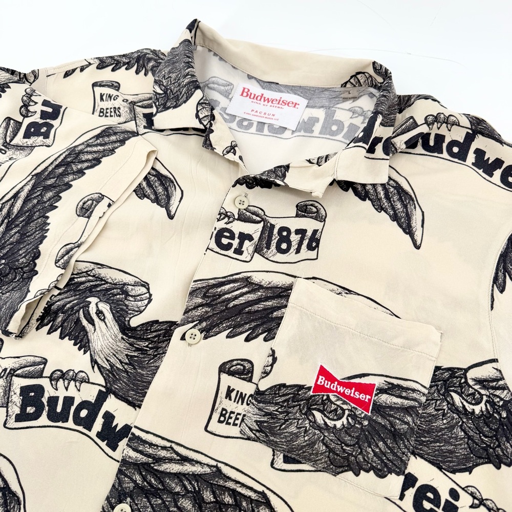 Budweiser x PacSun Missouri Camp Shirt Men’s Large All-Over Print Eagle Gorpcore